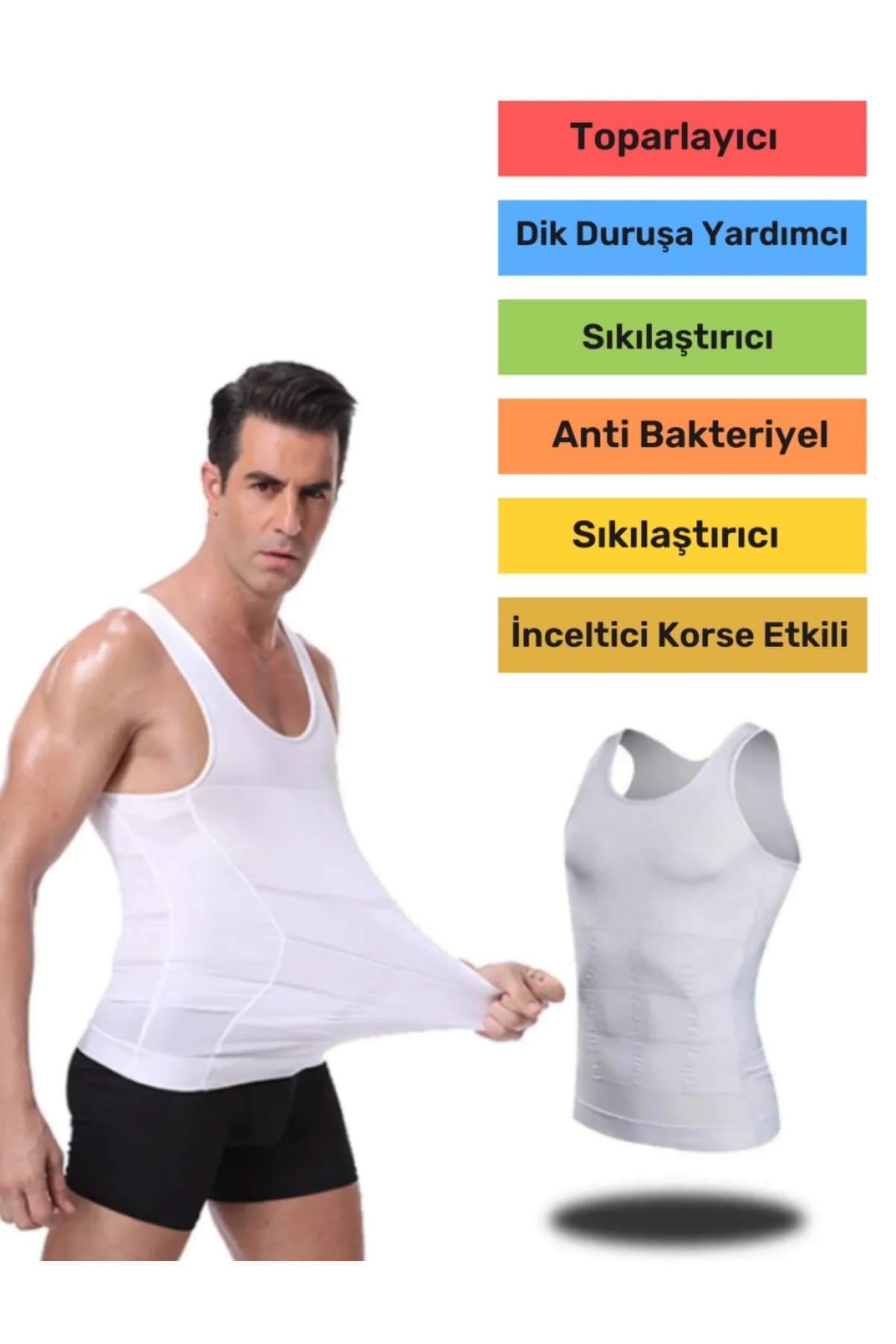 Beyaz erkek göğüs korse atlet, 2. görsel