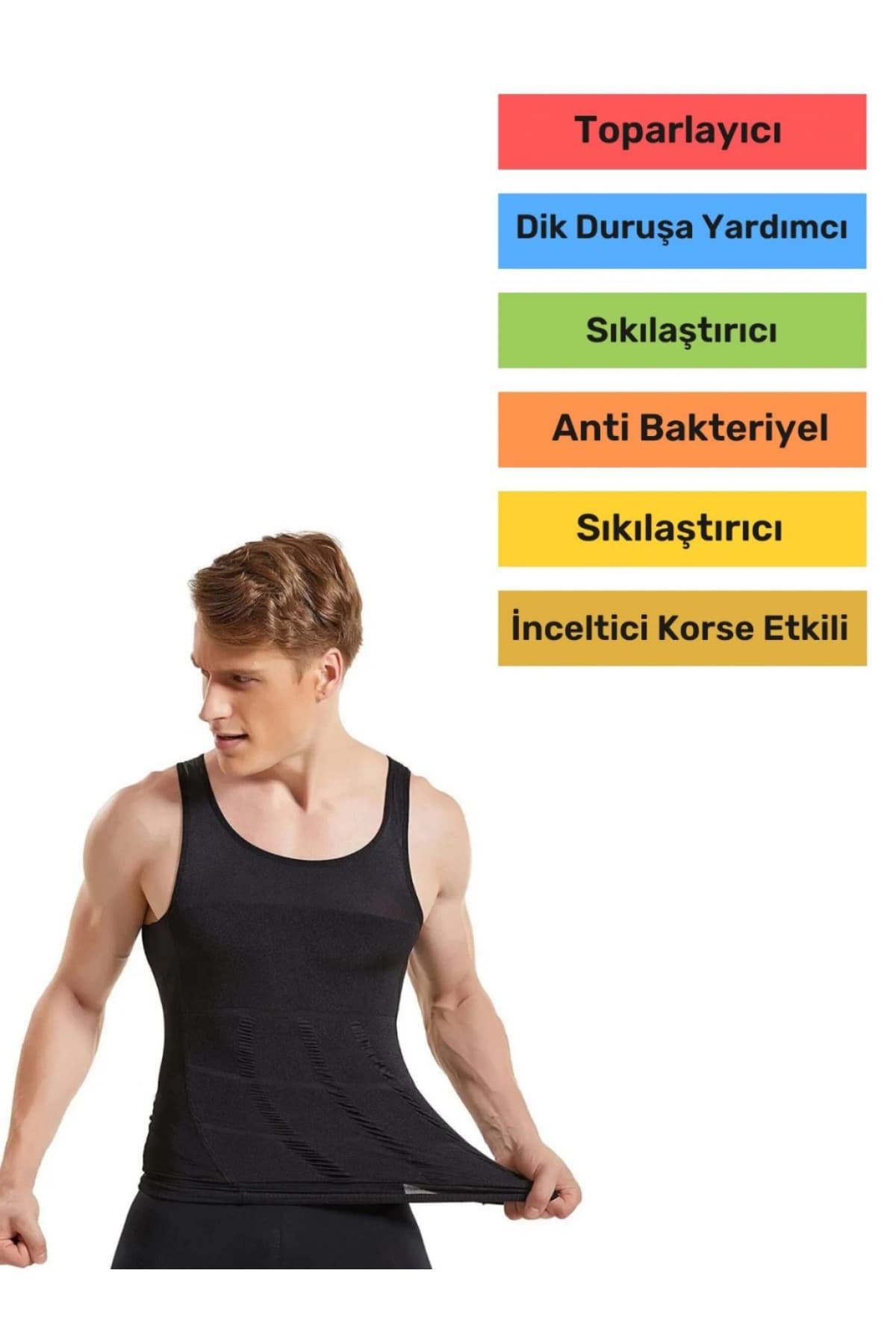 Siyah ekstra güçlü erkek korse atlet, 2. görsel
